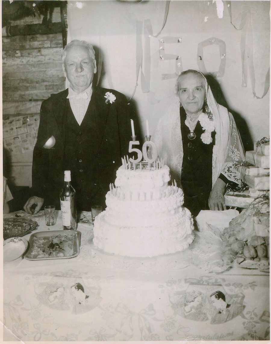 A couple celebrating their 50th wedding anniversary